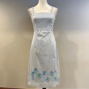 Express Blue Striped Floral embroidered‎ mini Dress with removable straps size 6